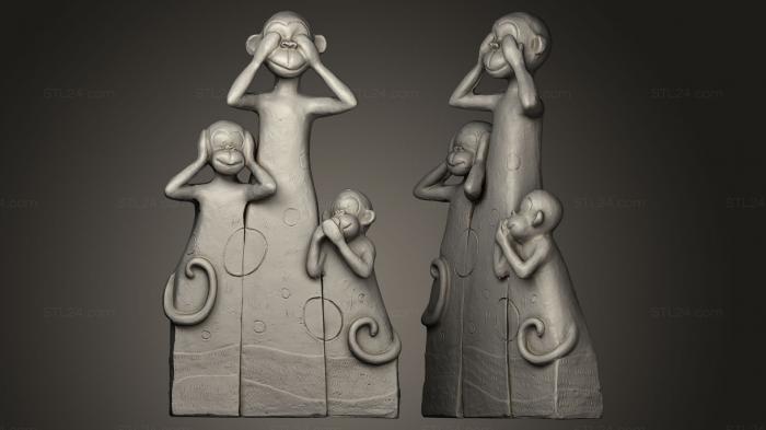 Статуэтки и статуи разные (Три мудрые обезьяны, STKR_0045) 3D модель для ЧПУ станка
